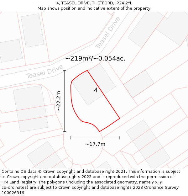 4, TEASEL DRIVE, THETFORD, IP24 2YL: Plot and title map