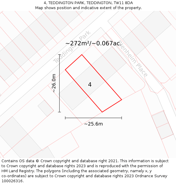 4, TEDDINGTON PARK, TEDDINGTON, TW11 8DA: Plot and title map