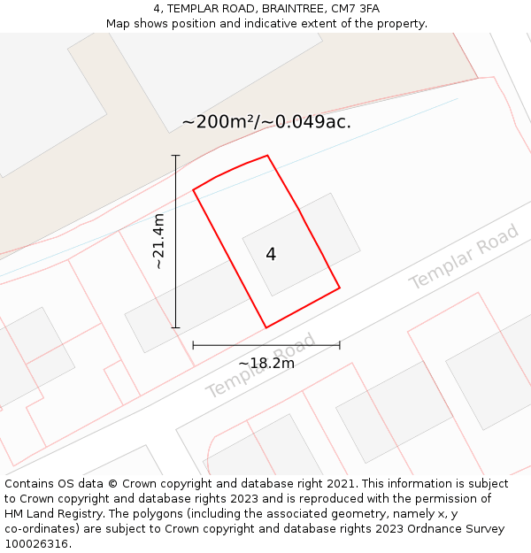 4, TEMPLAR ROAD, BRAINTREE, CM7 3FA: Plot and title map