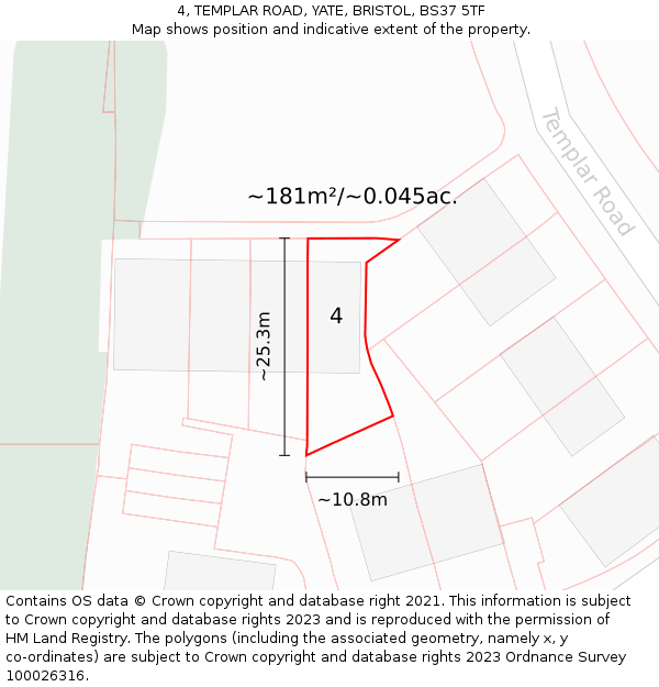 4, TEMPLAR ROAD, YATE, BRISTOL, BS37 5TF: Plot and title map