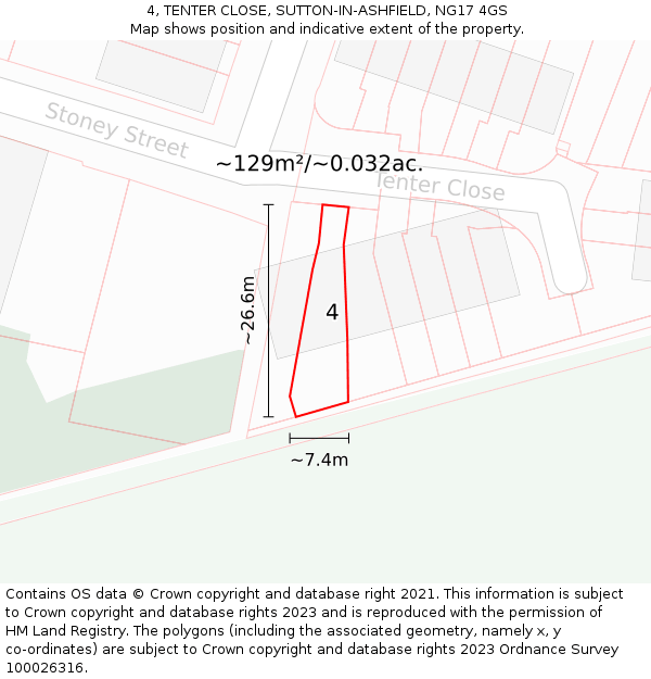 4, TENTER CLOSE, SUTTON-IN-ASHFIELD, NG17 4GS: Plot and title map