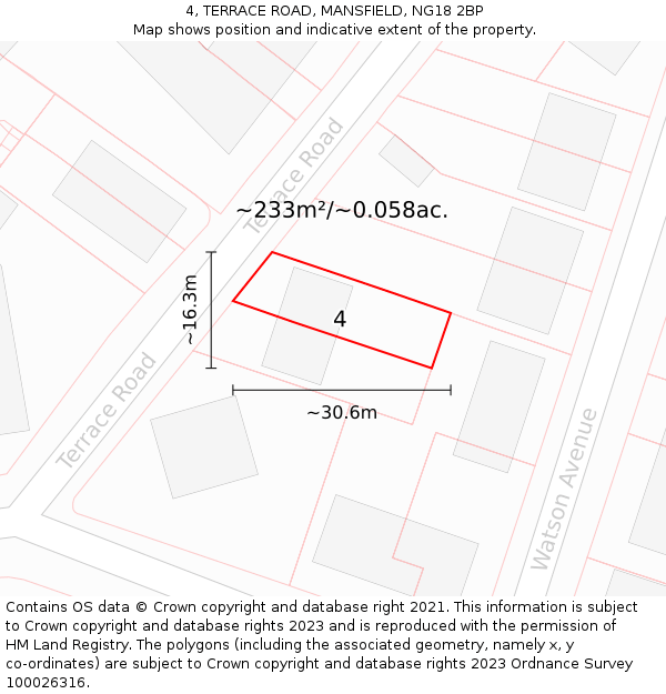 4, TERRACE ROAD, MANSFIELD, NG18 2BP: Plot and title map