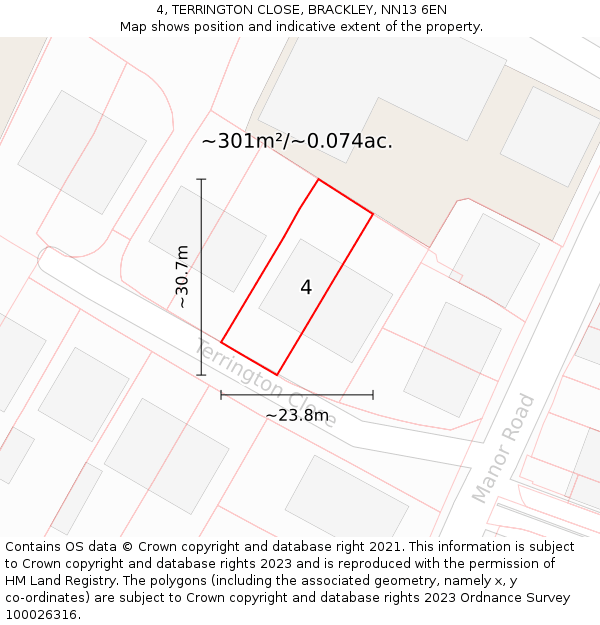 4, TERRINGTON CLOSE, BRACKLEY, NN13 6EN: Plot and title map