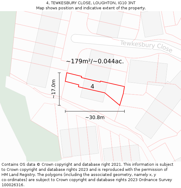 4, TEWKESBURY CLOSE, LOUGHTON, IG10 3NT: Plot and title map
