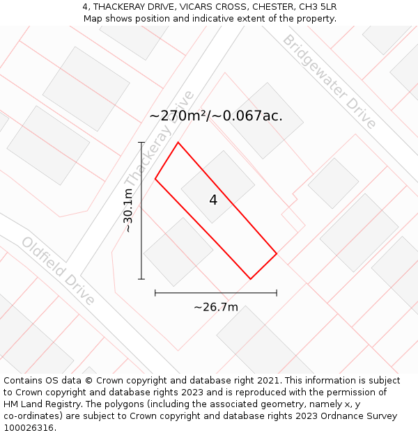 4, THACKERAY DRIVE, VICARS CROSS, CHESTER, CH3 5LR: Plot and title map