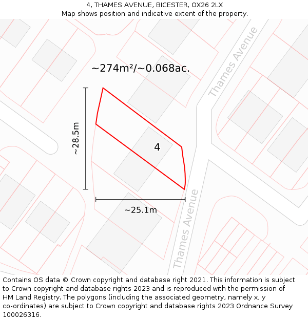 4, THAMES AVENUE, BICESTER, OX26 2LX: Plot and title map