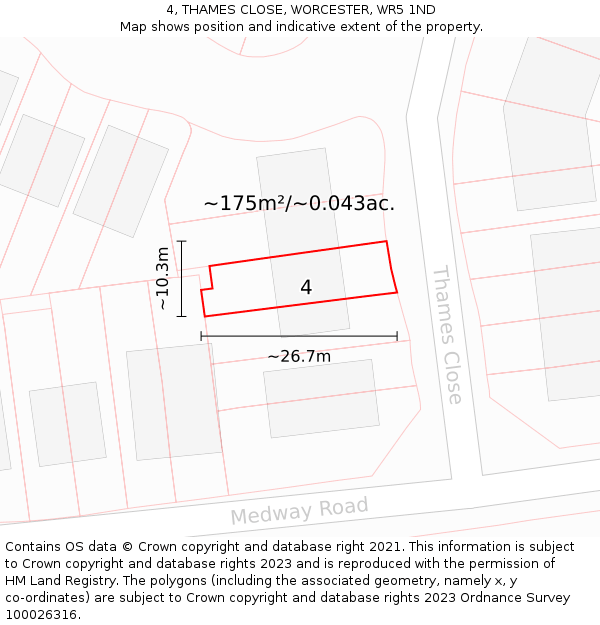 4, THAMES CLOSE, WORCESTER, WR5 1ND: Plot and title map
