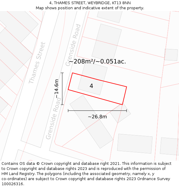 4, THAMES STREET, WEYBRIDGE, KT13 8NN: Plot and title map