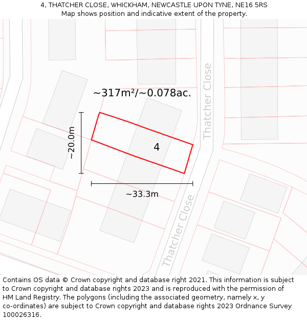 4, THATCHER CLOSE, WHICKHAM, NEWCASTLE UPON TYNE, NE16 5RS: Plot and title map