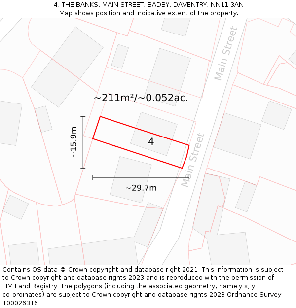 4, THE BANKS, MAIN STREET, BADBY, DAVENTRY, NN11 3AN: Plot and title map