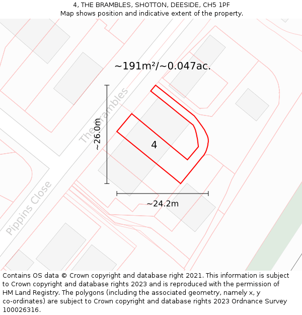 4, THE BRAMBLES, SHOTTON, DEESIDE, CH5 1PF: Plot and title map