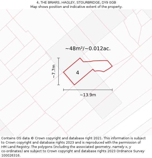 4, THE BRIARS, HAGLEY, STOURBRIDGE, DY9 0GB: Plot and title map