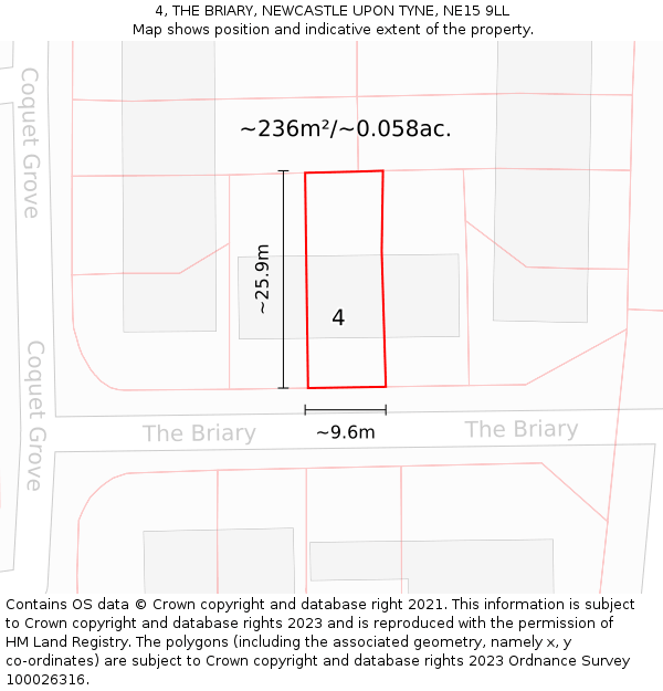 4, THE BRIARY, NEWCASTLE UPON TYNE, NE15 9LL: Plot and title map