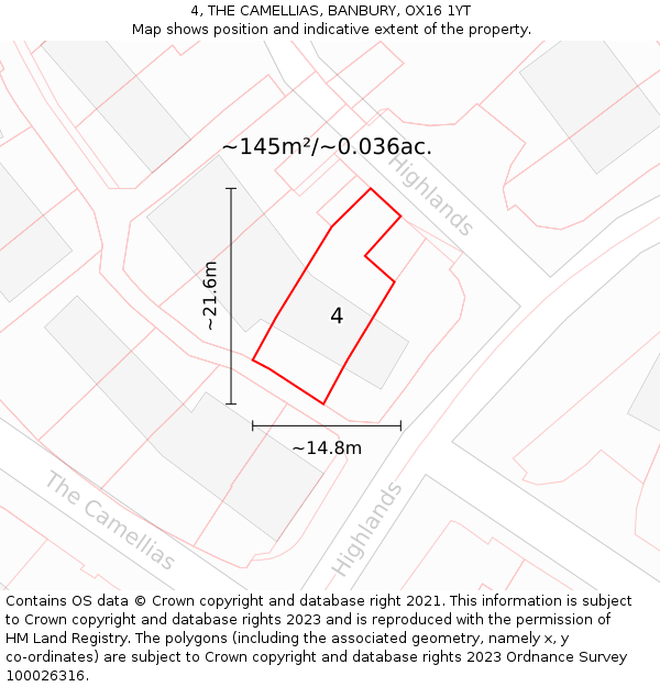 4, THE CAMELLIAS, BANBURY, OX16 1YT: Plot and title map