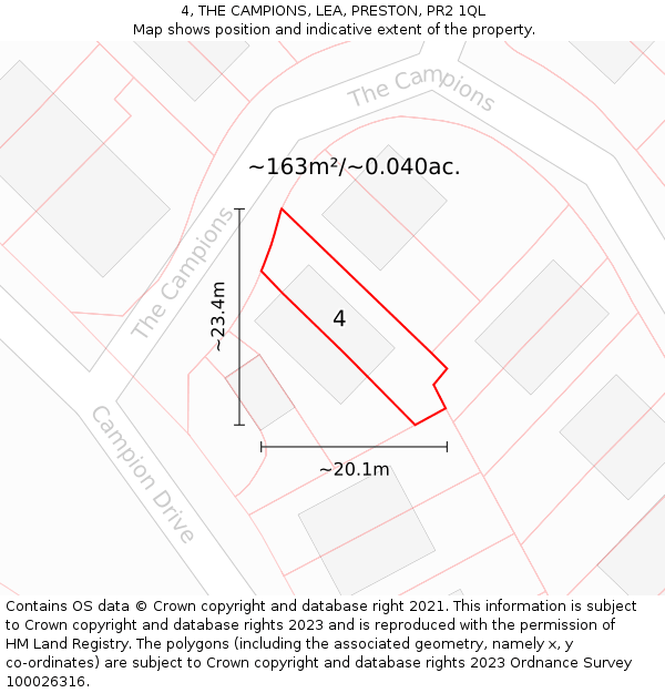 4, THE CAMPIONS, LEA, PRESTON, PR2 1QL: Plot and title map