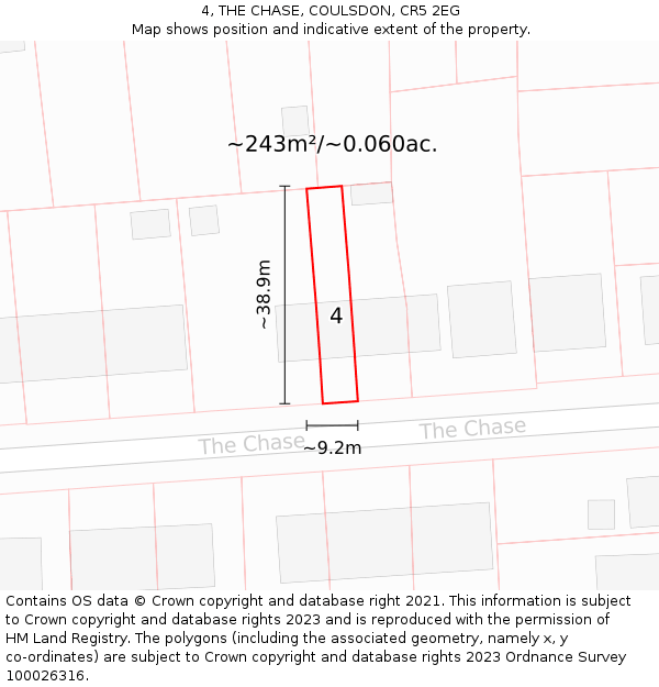 4, THE CHASE, COULSDON, CR5 2EG: Plot and title map