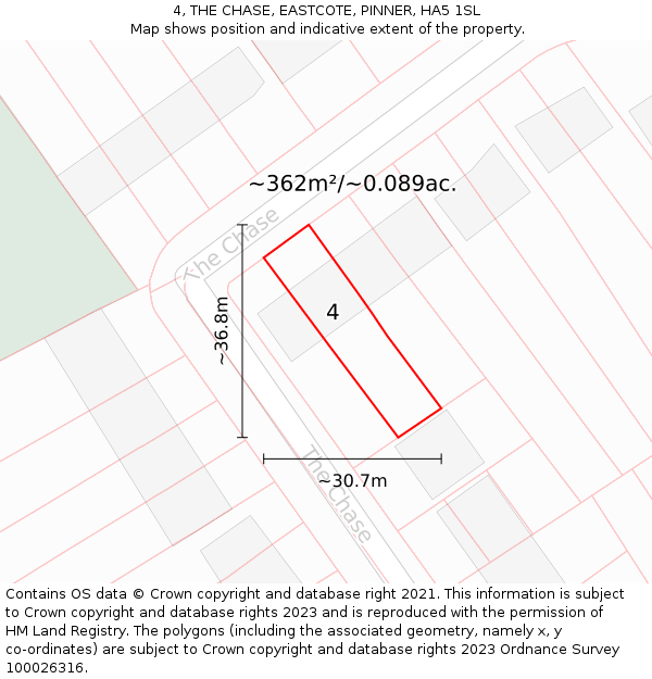 4, THE CHASE, EASTCOTE, PINNER, HA5 1SL: Plot and title map