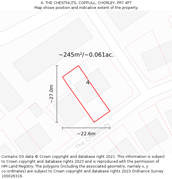 4, THE CHESTNUTS, COPPULL, CHORLEY, PR7 4PT: Plot and title map