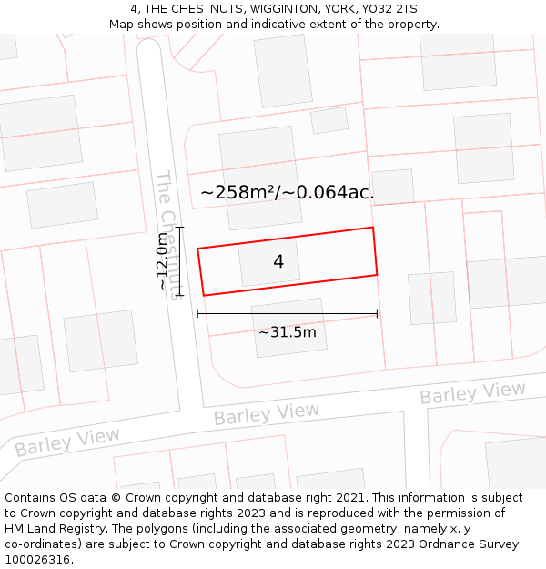 4, THE CHESTNUTS, WIGGINTON, YORK, YO32 2TS: Plot and title map