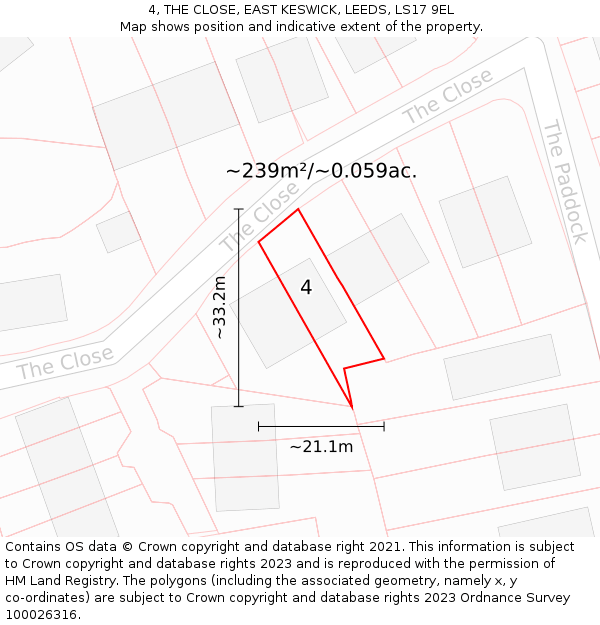 4, THE CLOSE, EAST KESWICK, LEEDS, LS17 9EL: Plot and title map