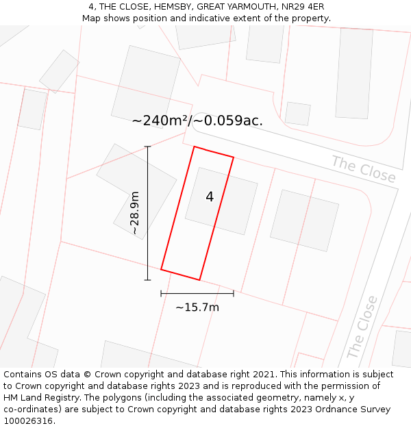 4, THE CLOSE, HEMSBY, GREAT YARMOUTH, NR29 4ER: Plot and title map