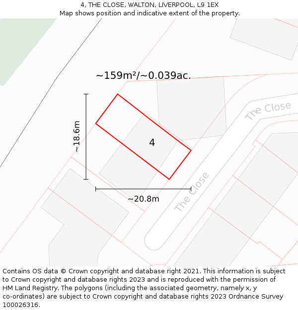 4, THE CLOSE, WALTON, LIVERPOOL, L9 1EX: Plot and title map