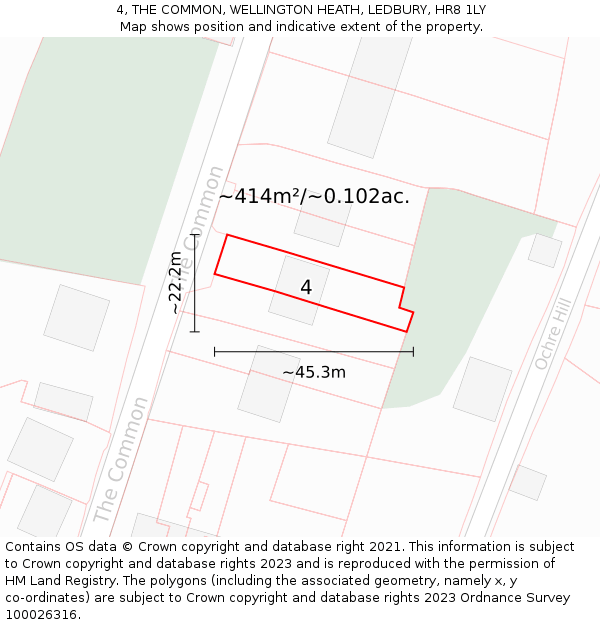 4, THE COMMON, WELLINGTON HEATH, LEDBURY, HR8 1LY: Plot and title map