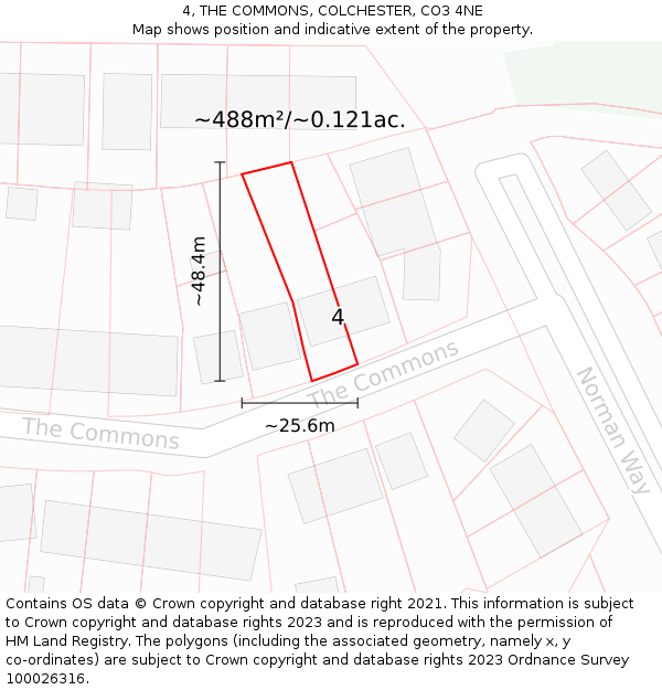 4, THE COMMONS, COLCHESTER, CO3 4NE: Plot and title map
