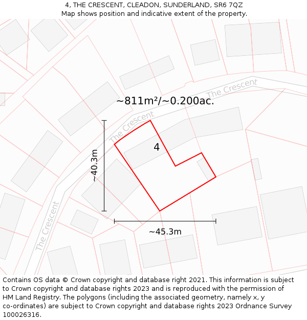 4, THE CRESCENT, CLEADON, SUNDERLAND, SR6 7QZ: Plot and title map