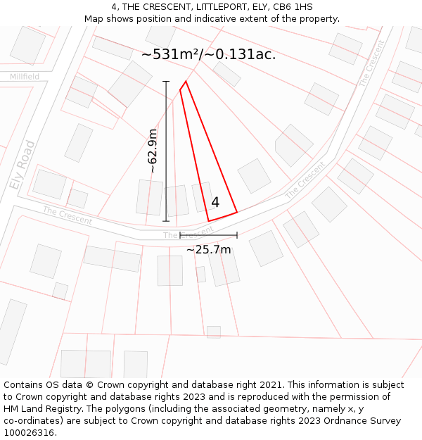 4, THE CRESCENT, LITTLEPORT, ELY, CB6 1HS: Plot and title map