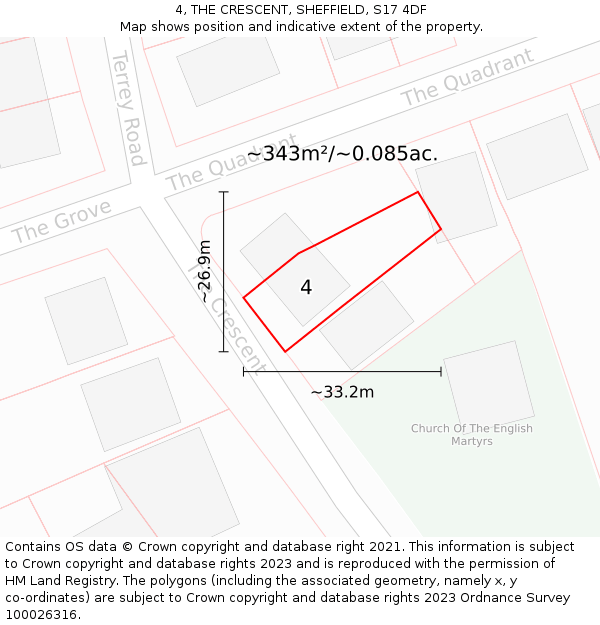 4, THE CRESCENT, SHEFFIELD, S17 4DF: Plot and title map