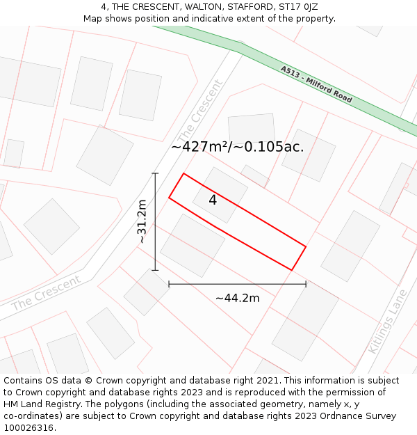 4, THE CRESCENT, WALTON, STAFFORD, ST17 0JZ: Plot and title map
