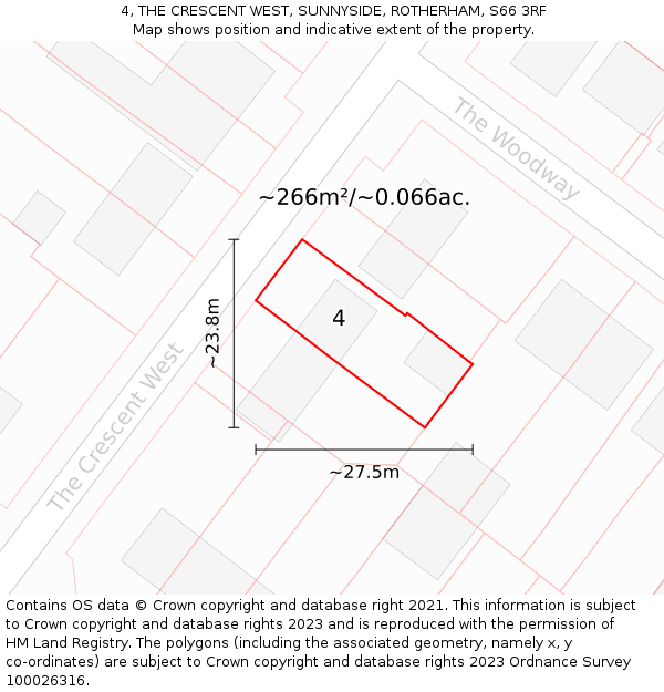4, THE CRESCENT WEST, SUNNYSIDE, ROTHERHAM, S66 3RF: Plot and title map