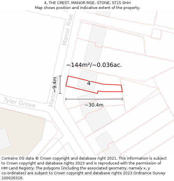 4, THE CREST, MANOR RISE, STONE, ST15 0HH: Plot and title map