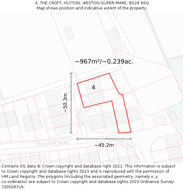 4, THE CROFT, HUTTON, WESTON-SUPER-MARE, BS24 9SQ: Plot and title map