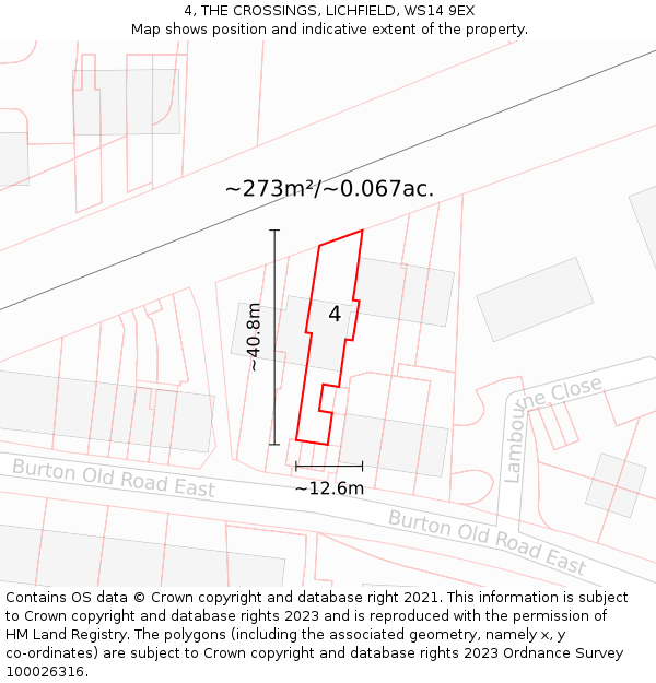 4, THE CROSSINGS, LICHFIELD, WS14 9EX: Plot and title map