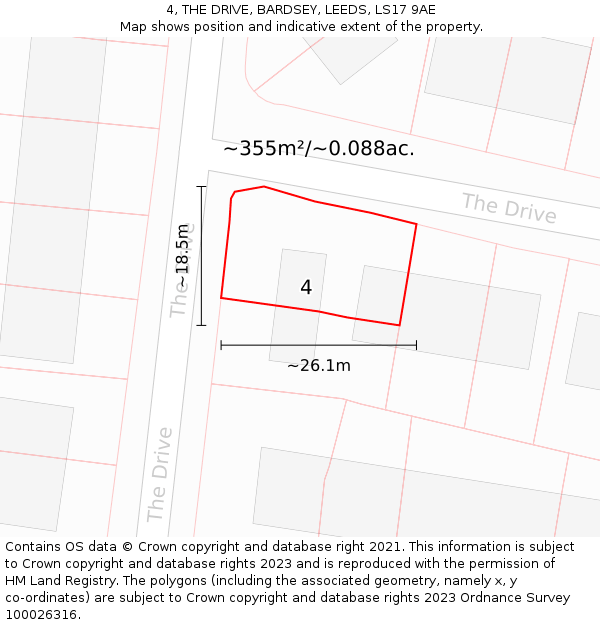 4, THE DRIVE, BARDSEY, LEEDS, LS17 9AE: Plot and title map