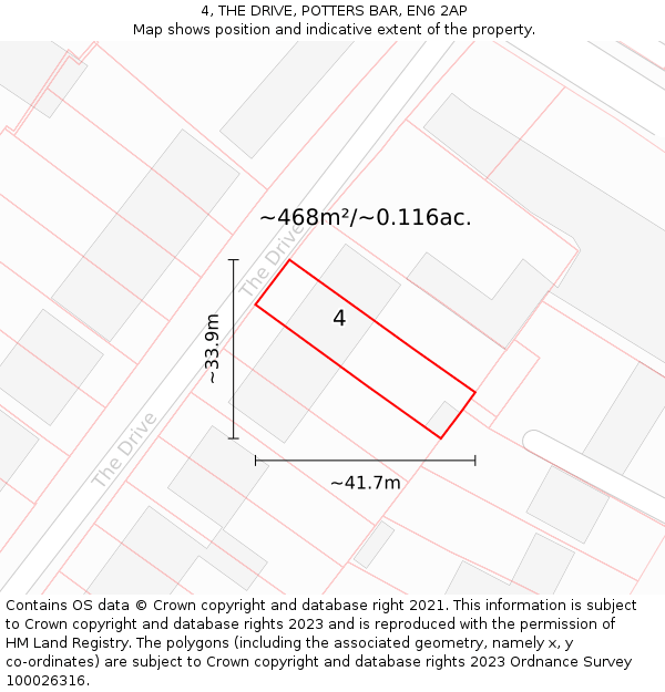 4, THE DRIVE, POTTERS BAR, EN6 2AP: Plot and title map