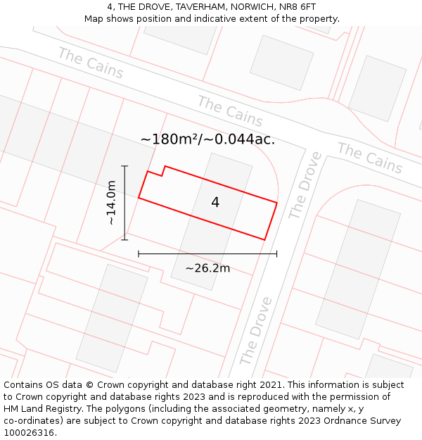 4, THE DROVE, TAVERHAM, NORWICH, NR8 6FT: Plot and title map