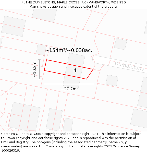 4, THE DUMBLETONS, MAPLE CROSS, RICKMANSWORTH, WD3 9SD: Plot and title map