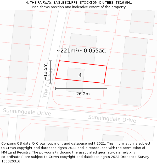 4, THE FAIRWAY, EAGLESCLIFFE, STOCKTON-ON-TEES, TS16 9HL: Plot and title map