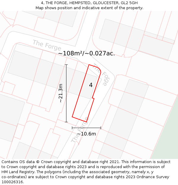 4, THE FORGE, HEMPSTED, GLOUCESTER, GL2 5GH: Plot and title map