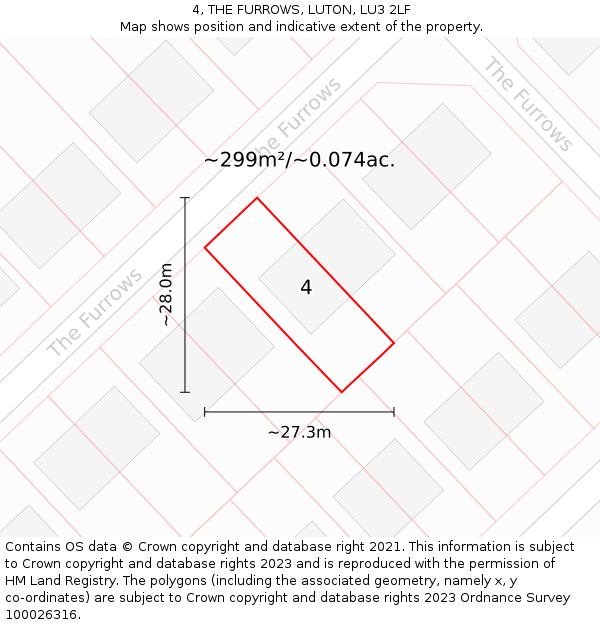 4, THE FURROWS, LUTON, LU3 2LF: Plot and title map