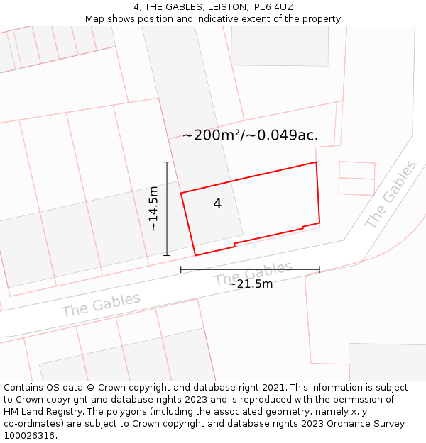 4, THE GABLES, LEISTON, IP16 4UZ: Plot and title map