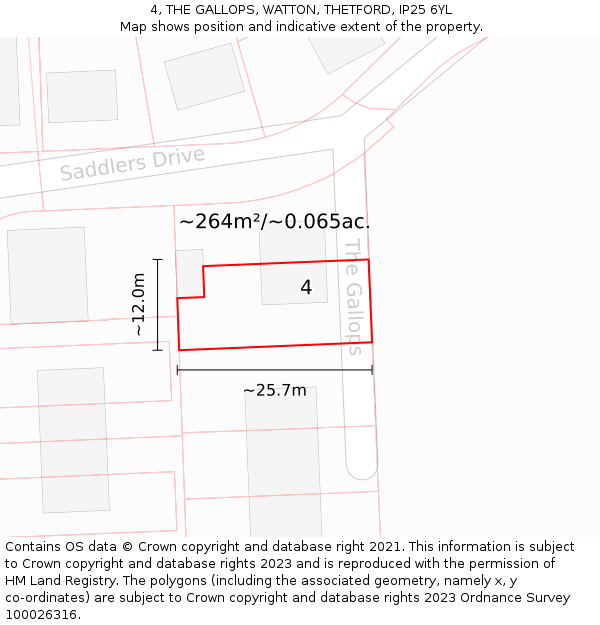 4, THE GALLOPS, WATTON, THETFORD, IP25 6YL: Plot and title map