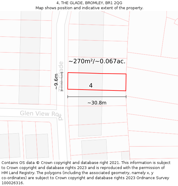 4, THE GLADE, BROMLEY, BR1 2QG: Plot and title map