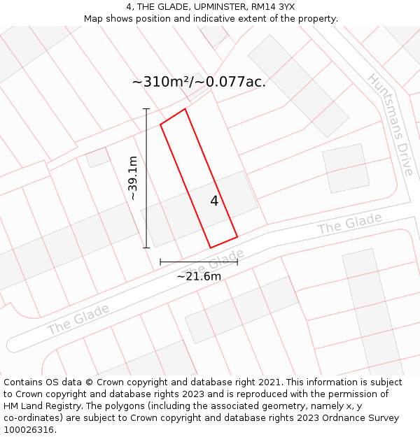 4, THE GLADE, UPMINSTER, RM14 3YX: Plot and title map