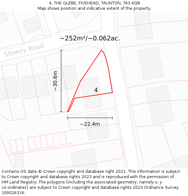 4, THE GLEBE, FIVEHEAD, TAUNTON, TA3 6QB: Plot and title map