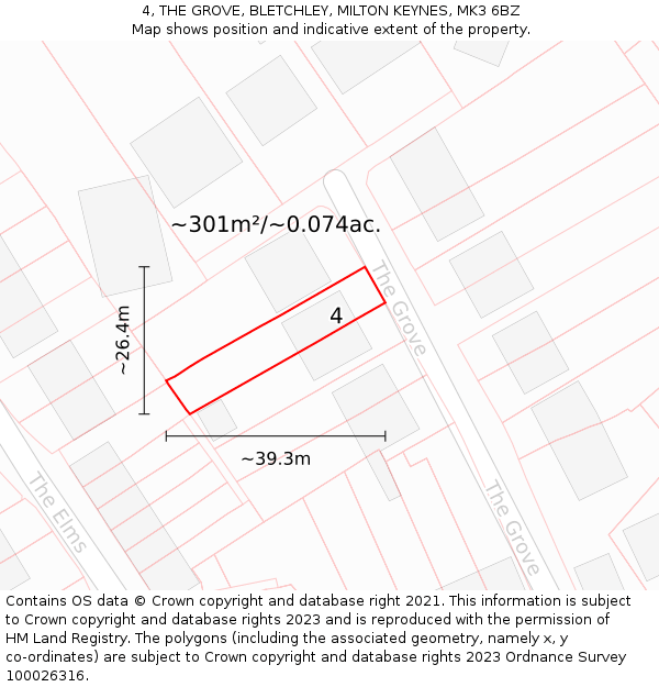 4, THE GROVE, BLETCHLEY, MILTON KEYNES, MK3 6BZ: Plot and title map