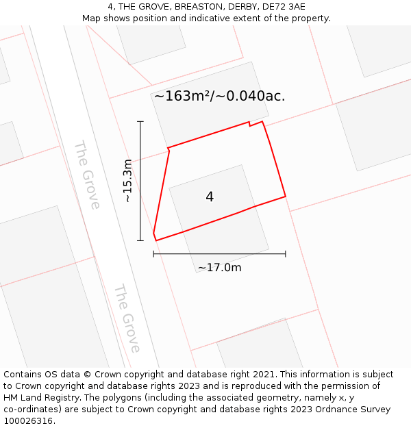 4, THE GROVE, BREASTON, DERBY, DE72 3AE: Plot and title map